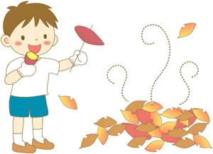 フリーイラスト 落葉と焼き芋を食べる男の子