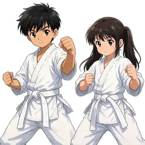 AI画像 空手を習う男の子と女の子